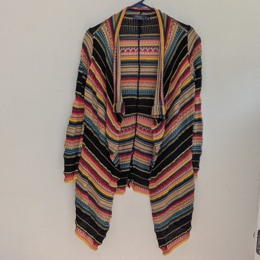 Polo Ralph Lauren Womens XS Cardigan Multi Color Stripe Open Knit Serape Western